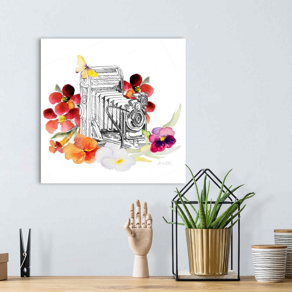 A bohemian room featuring Camera Sketch On Fall Floral I