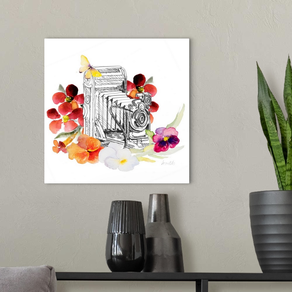 A modern room featuring Camera Sketch On Fall Floral I