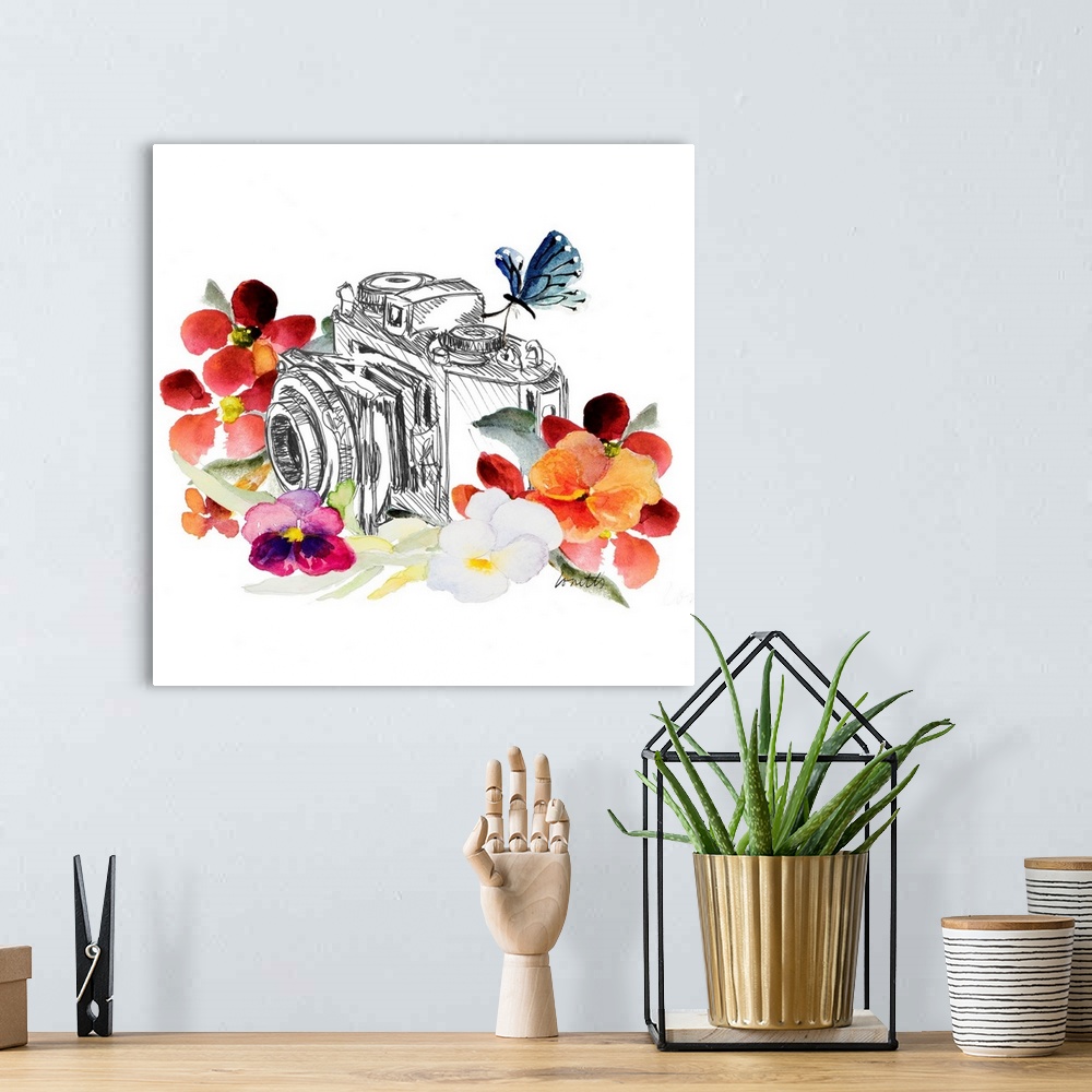A bohemian room featuring Camera Sketch On Fall Floral II