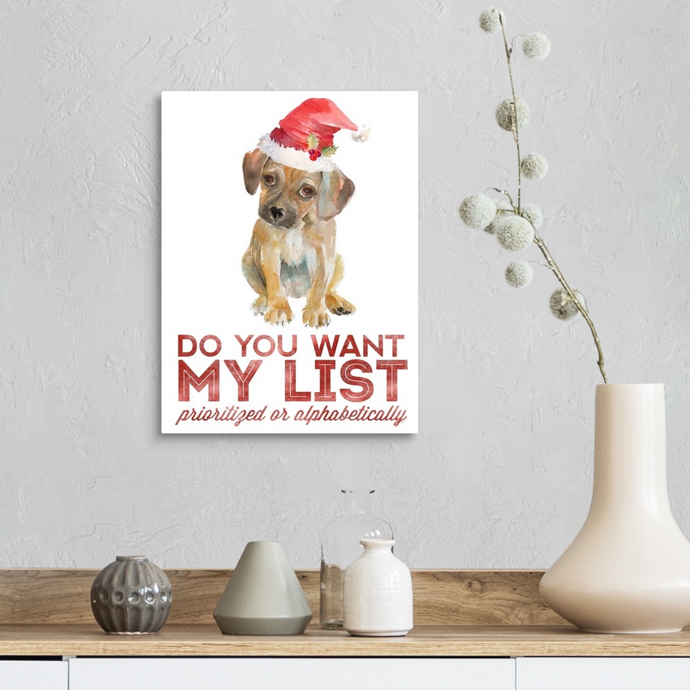 A farmhouse room featuring "Do you want my list prioritized or alphabetically" written in red with a watercolor painting of ...
