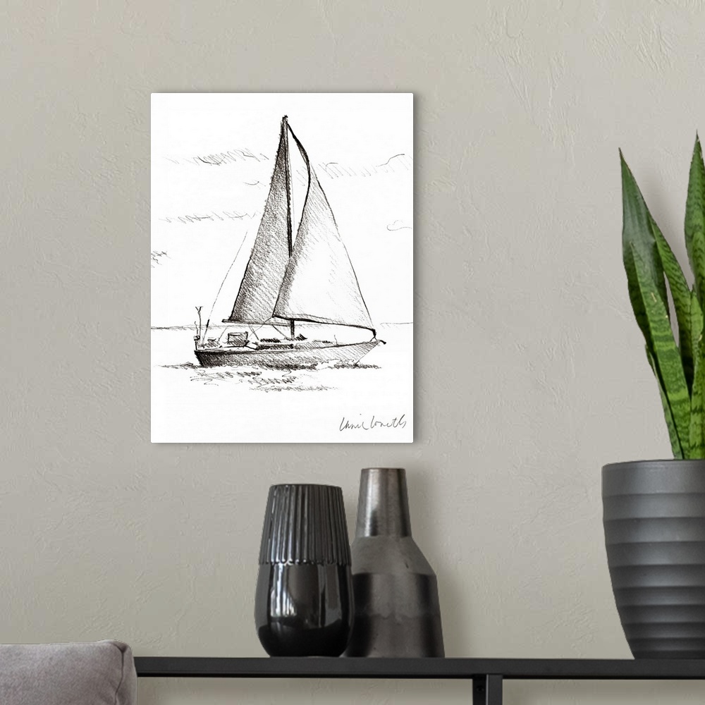 A modern room featuring Coastal Boat Sketch I