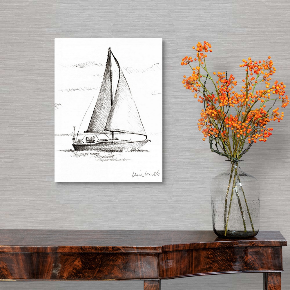 A traditional room featuring Coastal Boat Sketch I