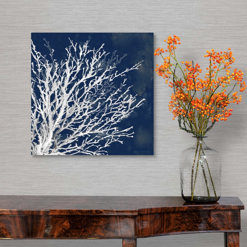 A traditional room featuring This is square artwork for the home, office, or beach house that is a drawing of coral over a con...