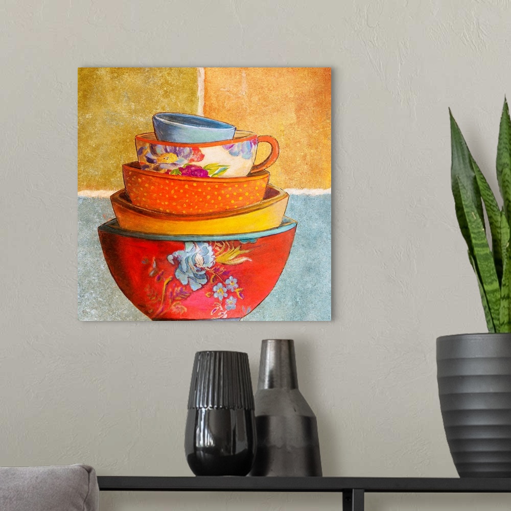 A modern room featuring Collage Bowls I