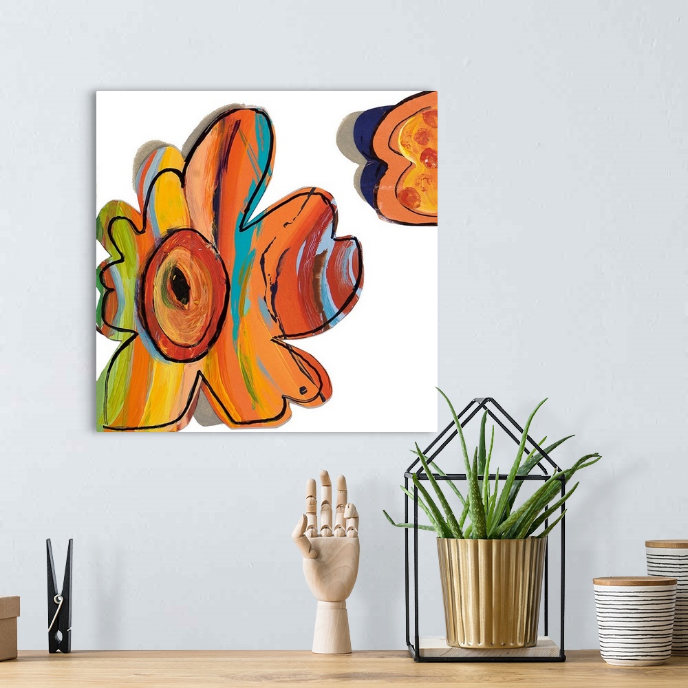 A bohemian room featuring A colorful abstract painting of flowers.