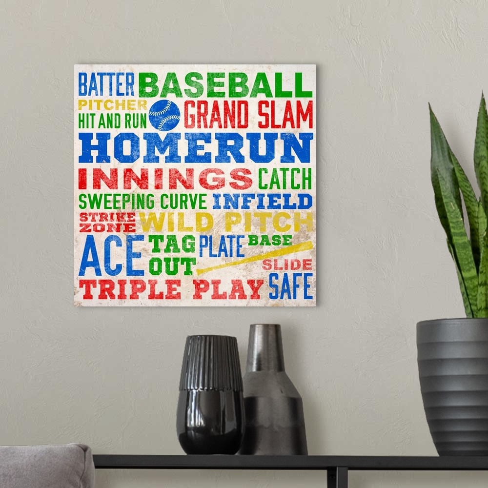 A modern room featuring Colorful Baseball Typography