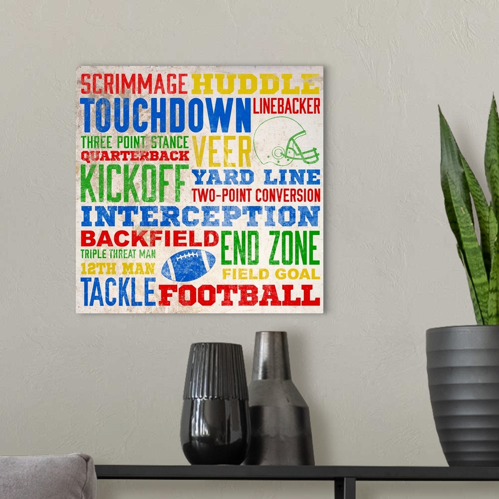 A modern room featuring Colorful Football Typography