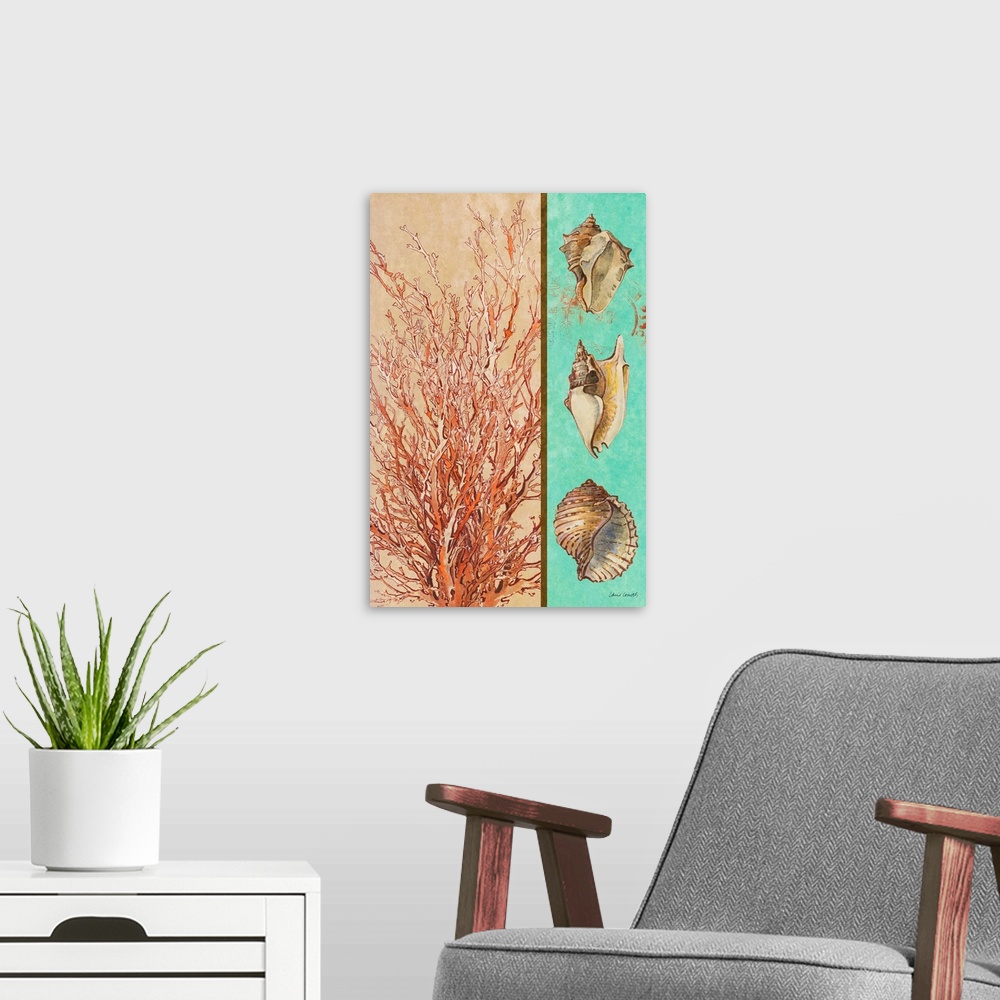 A modern room featuring Coral and Sea Shells I