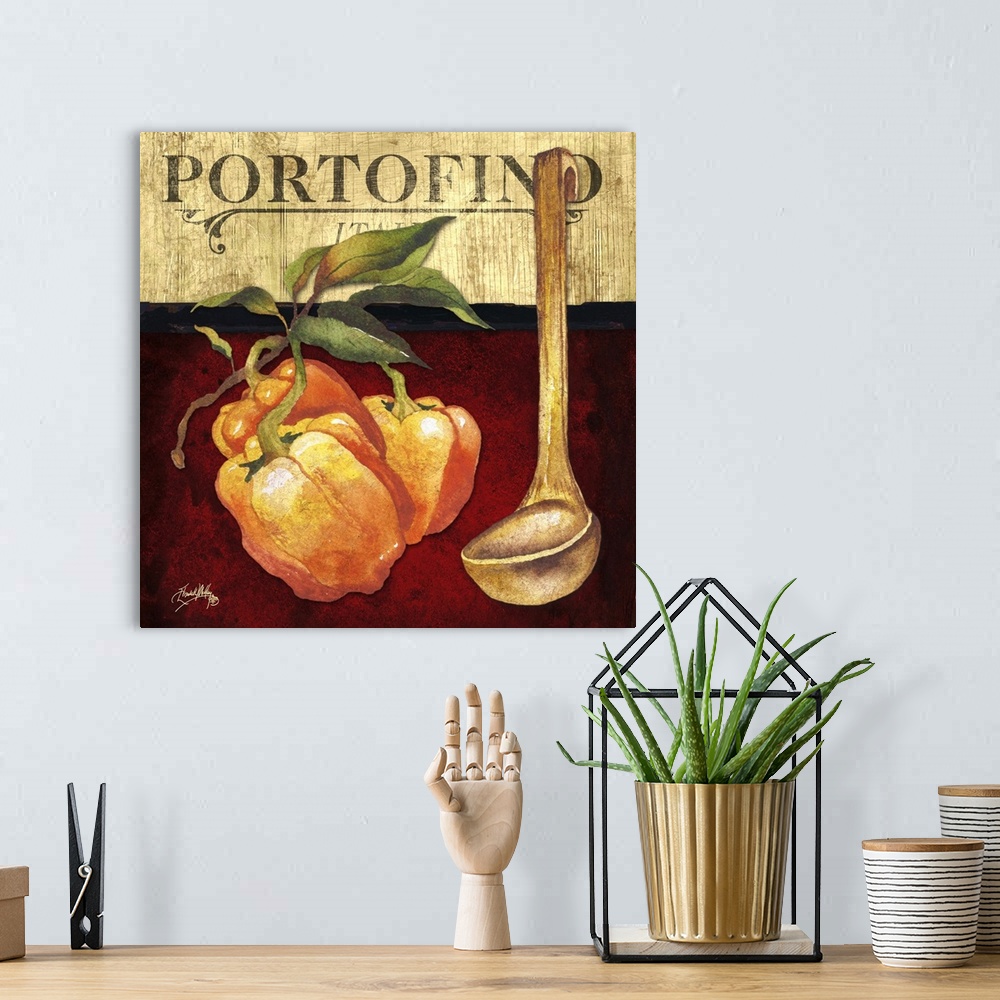 A bohemian room featuring "Portofino" Italian kitchen art