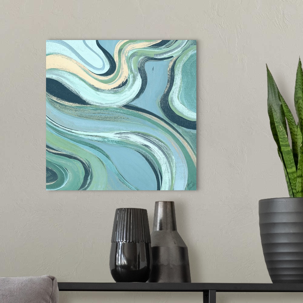 A modern room featuring Curving Waves II