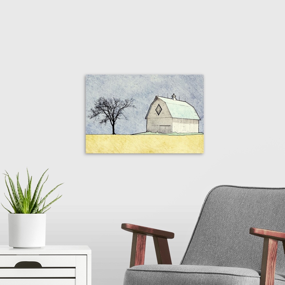 A modern room featuring Daytime Farm Scene