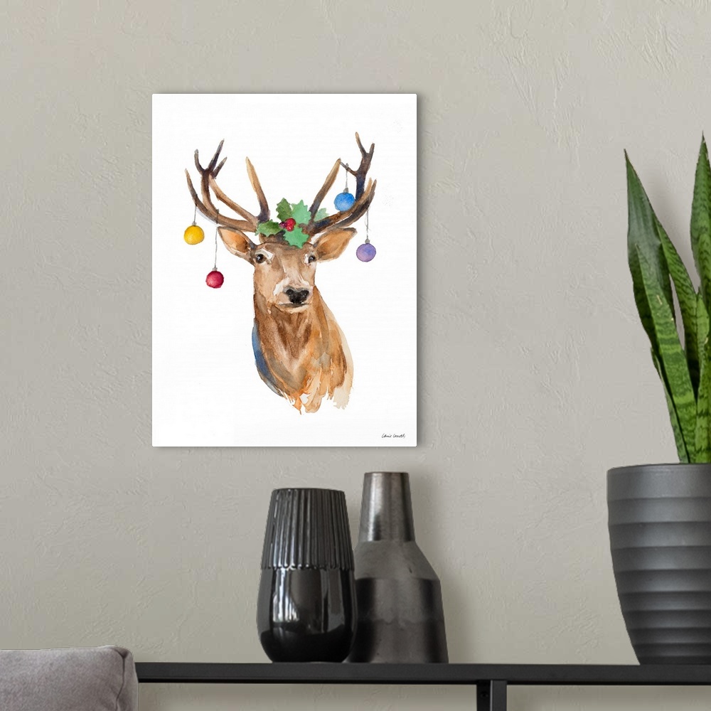 A modern room featuring Deer with Holly and Ornaments