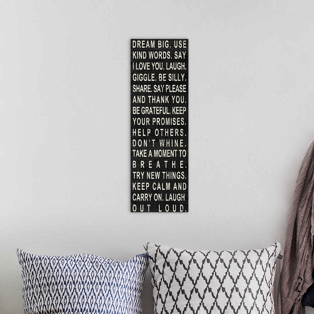 A bohemian room featuring Panoramic inspirational art incorporates short statements to help people live a better life.