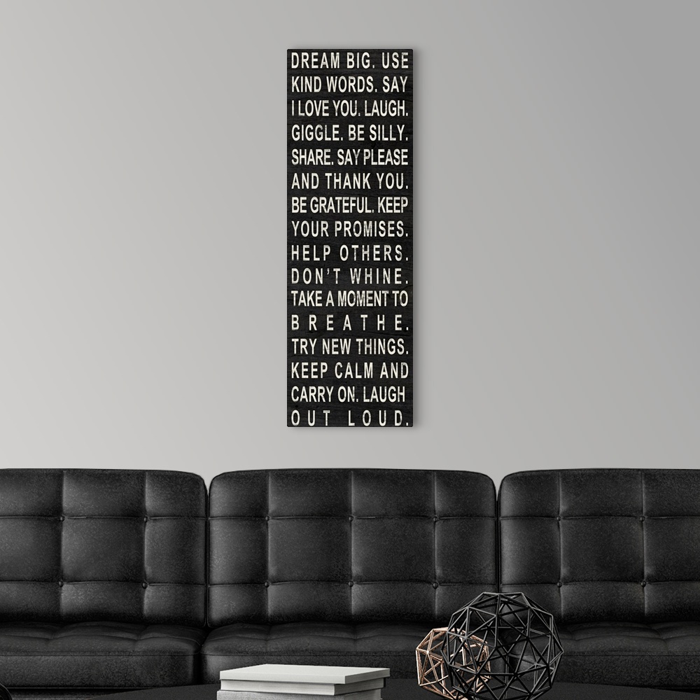 A modern room featuring Panoramic inspirational art incorporates short statements to help people live a better life.