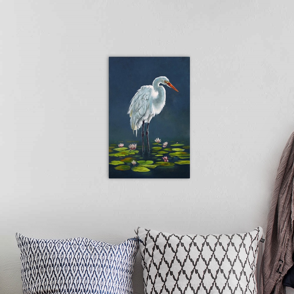 A bohemian room featuring Egret Amongst The Lily Pads