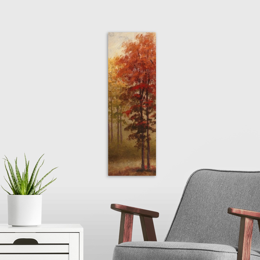 A modern room featuring Fall Trees II