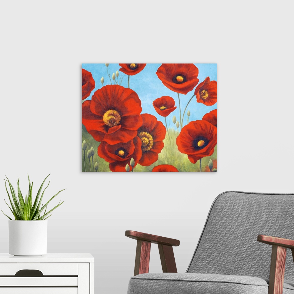 A modern room featuring Field of Poppies I