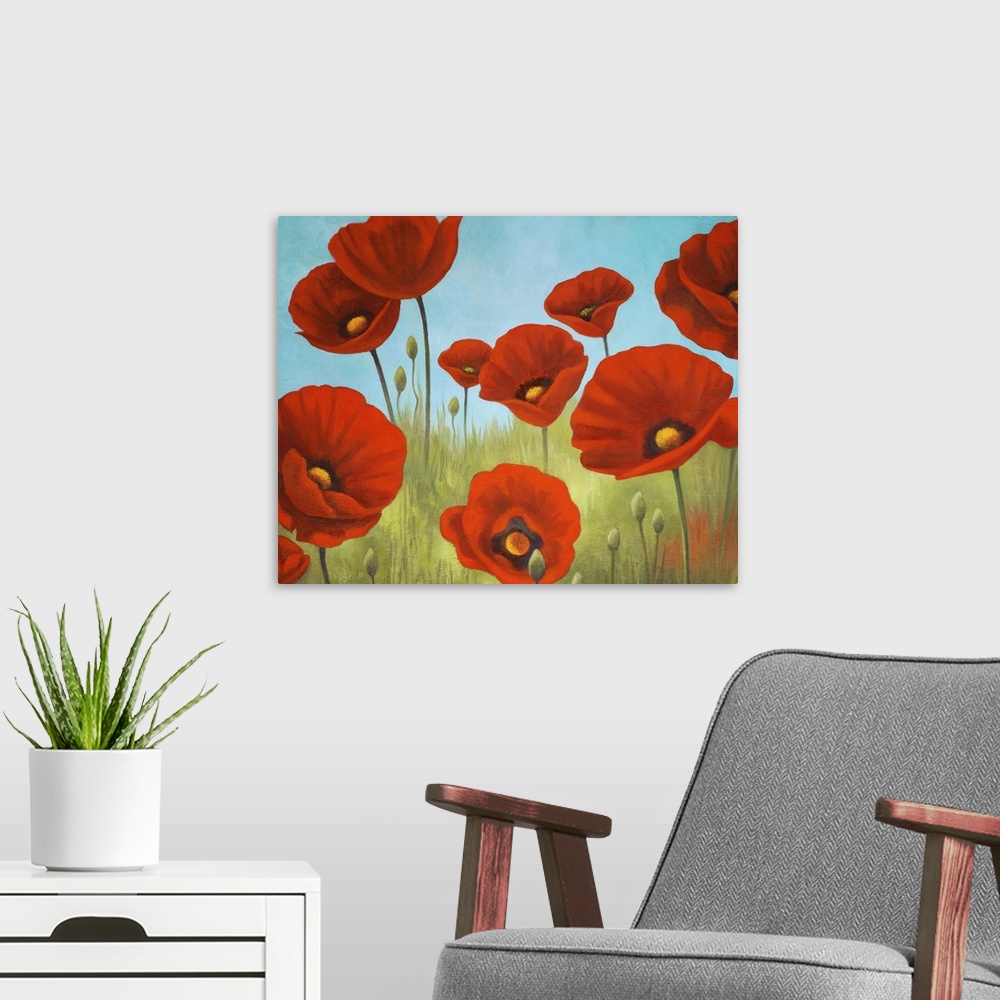 A modern room featuring Field of Poppies II
