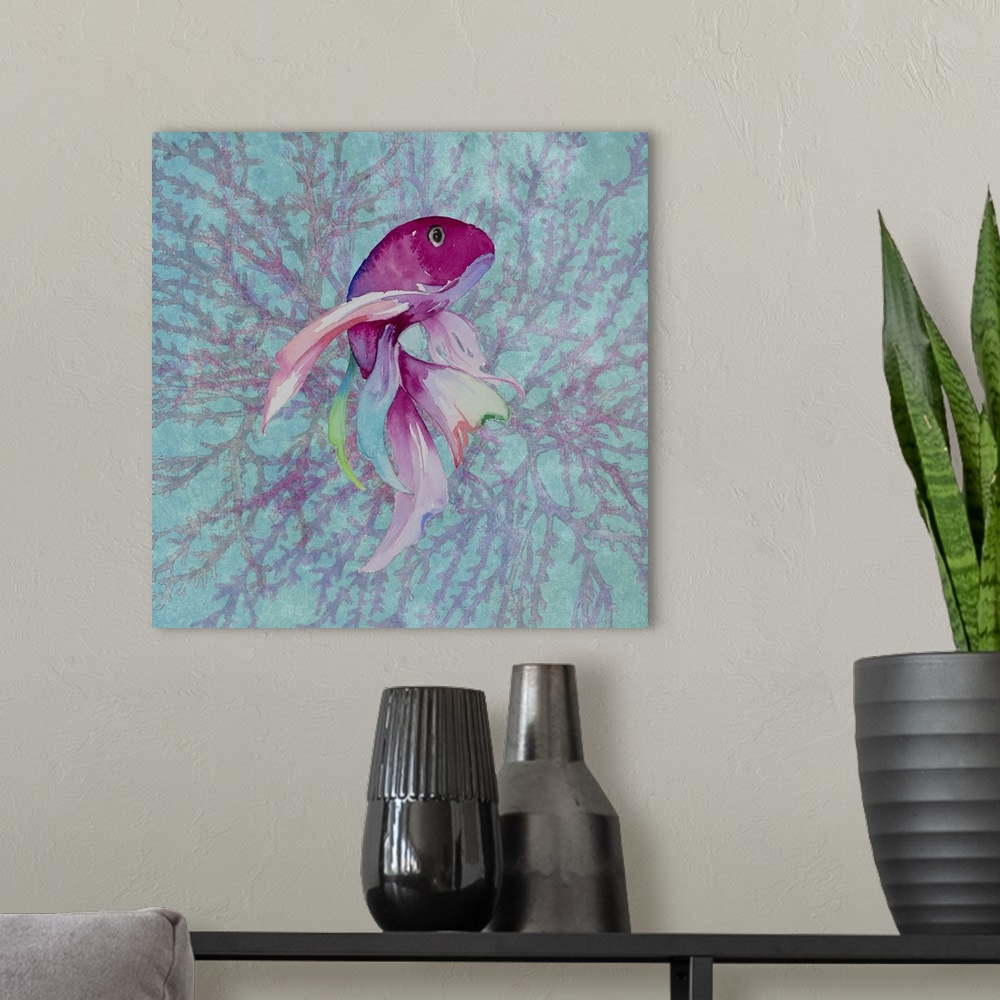 A modern room featuring Fish On Coral I