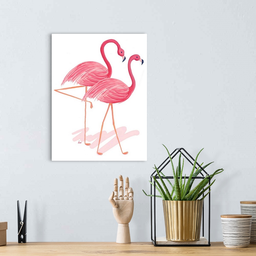 A bohemian room featuring Flamingo Walk Watercolor I