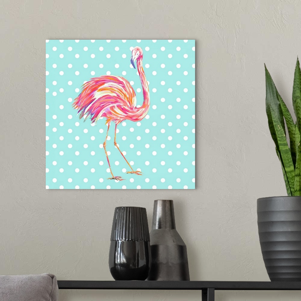 A modern room featuring Flamingo with Dots