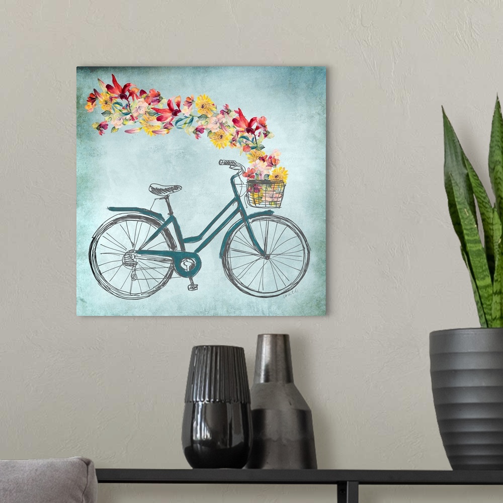 A modern room featuring Floral Day Bike II