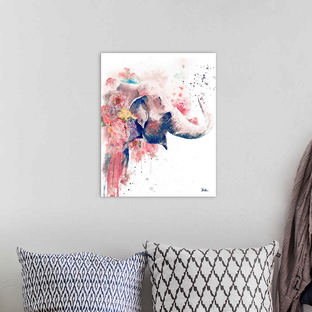 A bohemian room featuring Floral Watercolor Elephant