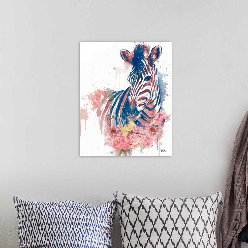 A bohemian room featuring Floral Watercolor Zebra