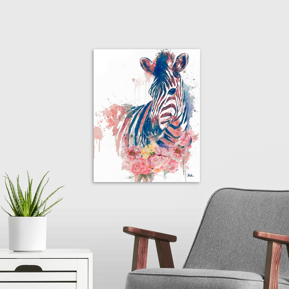 A modern room featuring Floral Watercolor Zebra