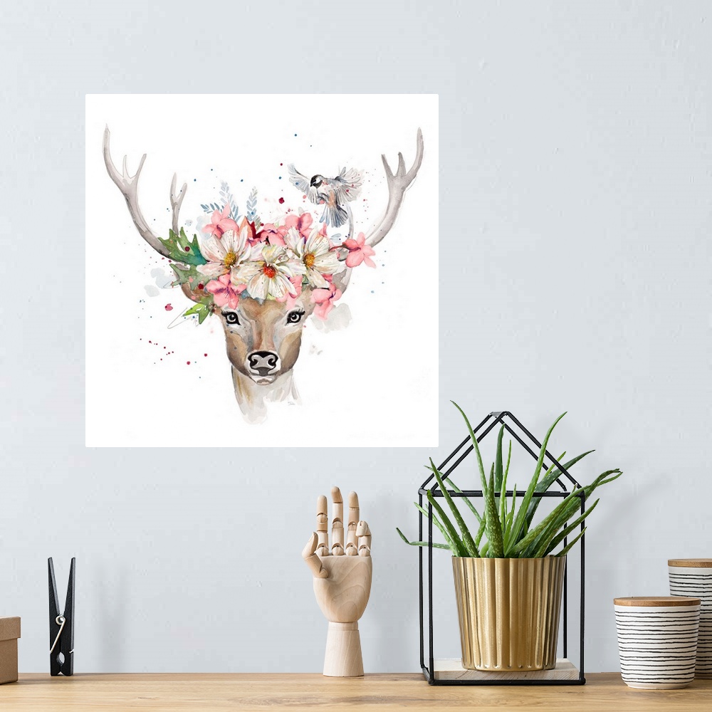 A bohemian room featuring Floral Woodland Deer