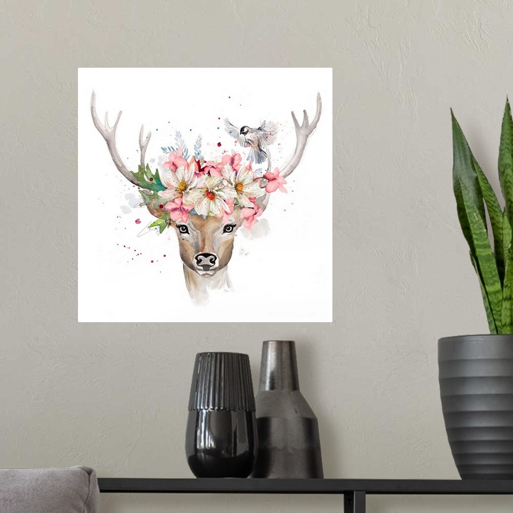A modern room featuring Floral Woodland Deer