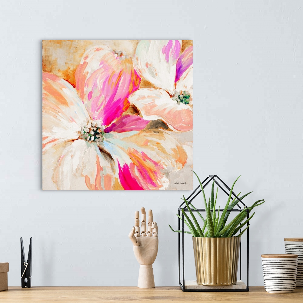 A bohemian room featuring This decorative artwork features bright colors with visible brush strokes.