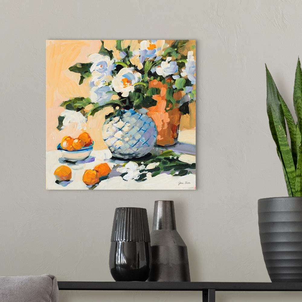 A modern room featuring Flowers And Oranges