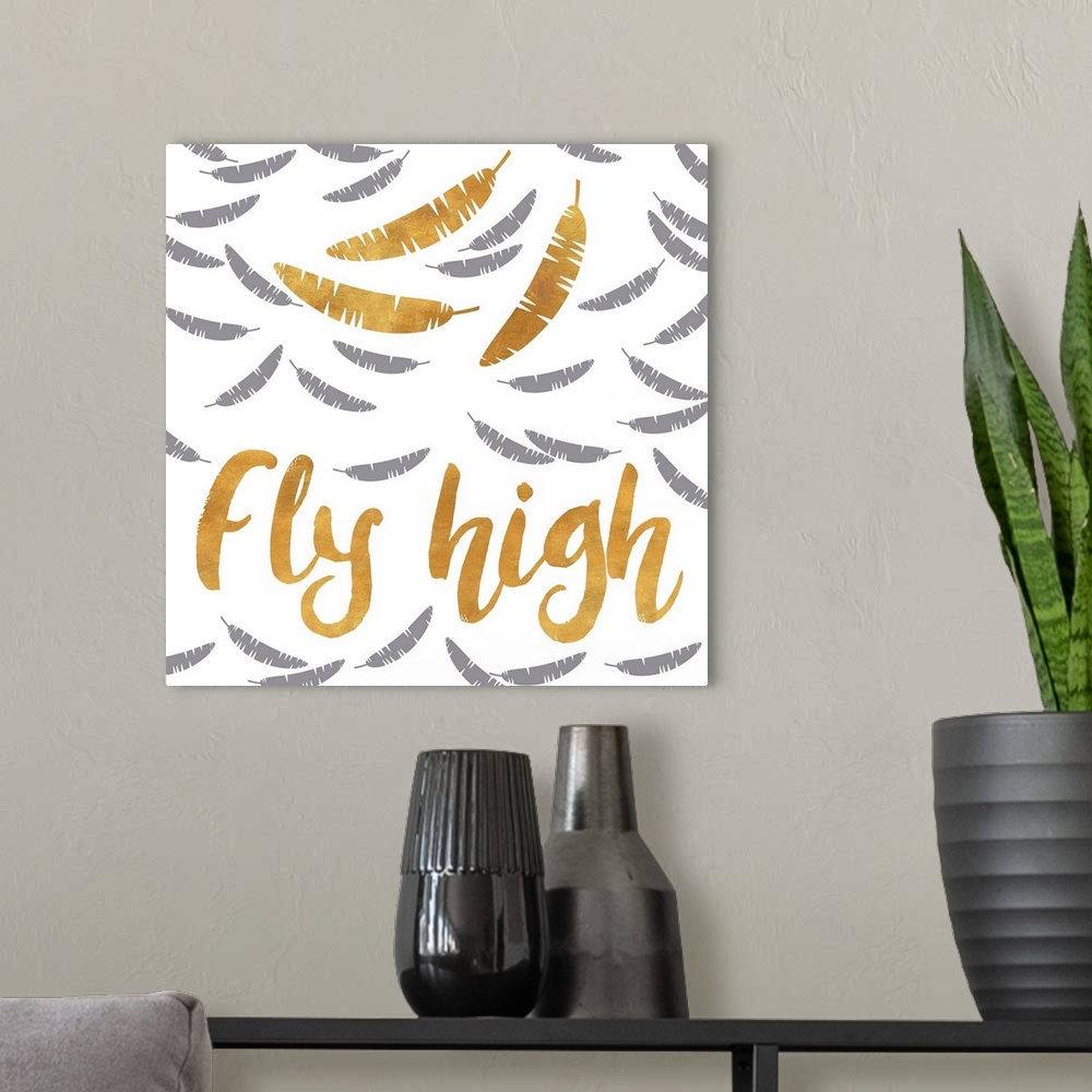 A modern room featuring Fly High