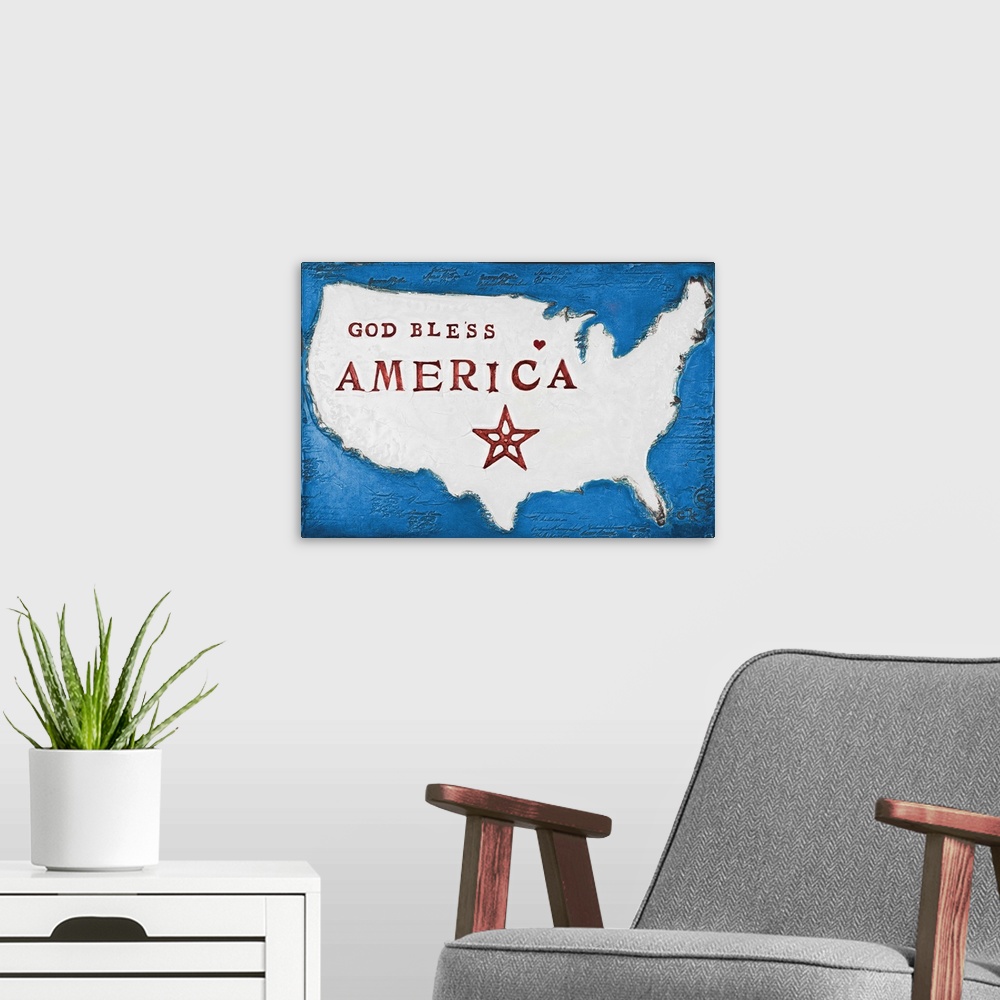 A modern room featuring God Bless America (Red, White And Blue)