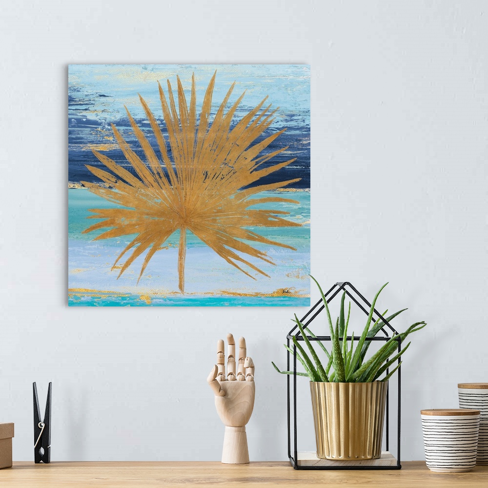 A bohemian room featuring Gold and Teal Leaf Palm I