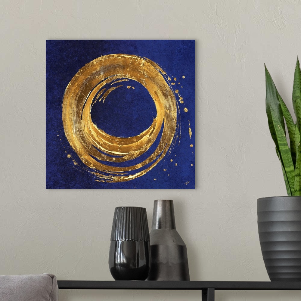 A modern room featuring Gold Circle on Blue