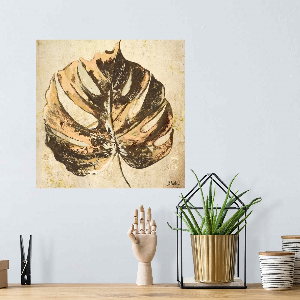 A bohemian room featuring Gold Contemporary Leaves I
