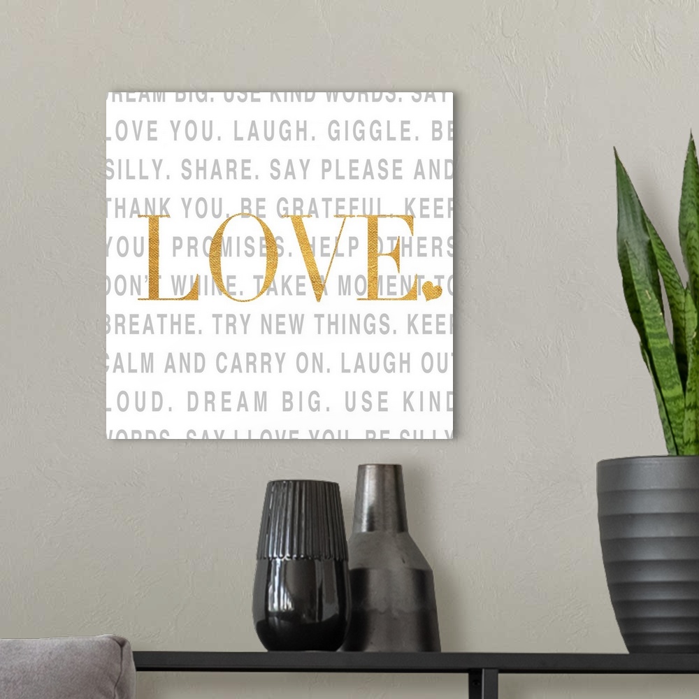 A modern room featuring Gold Love and Life I