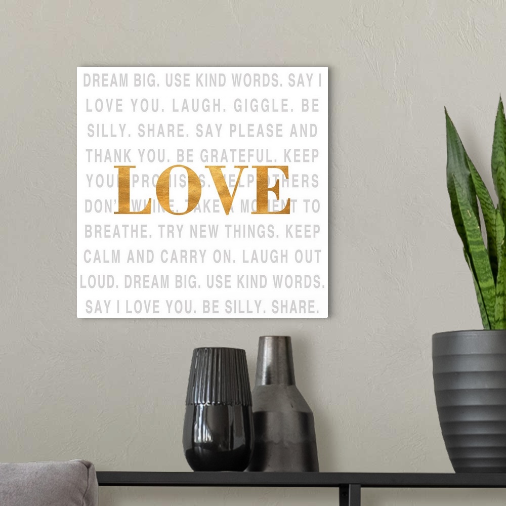 A modern room featuring Gold Love Type I (Love)