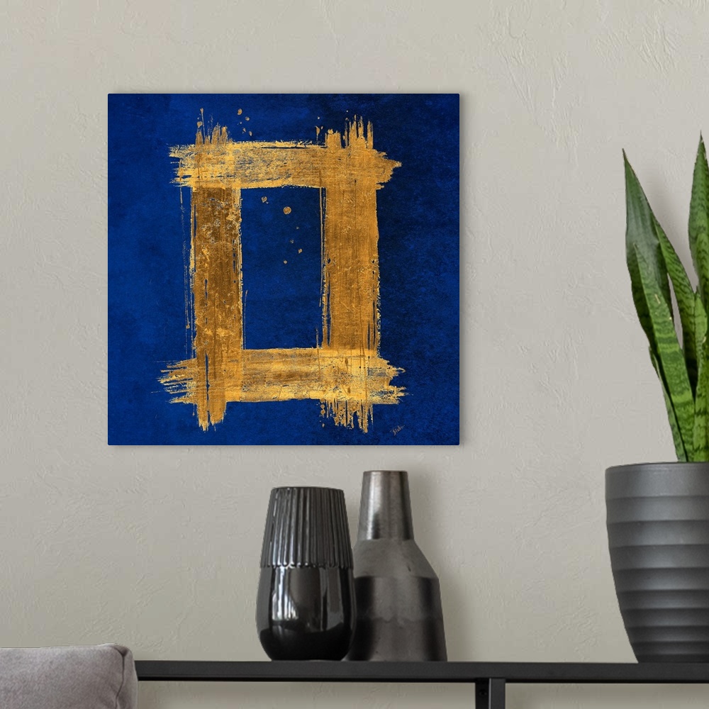 A modern room featuring Gold Rectangle on Blue