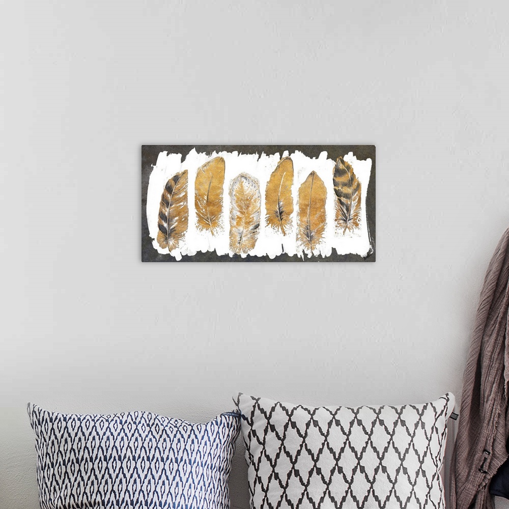 A bohemian room featuring Gold Watercolor Feathers