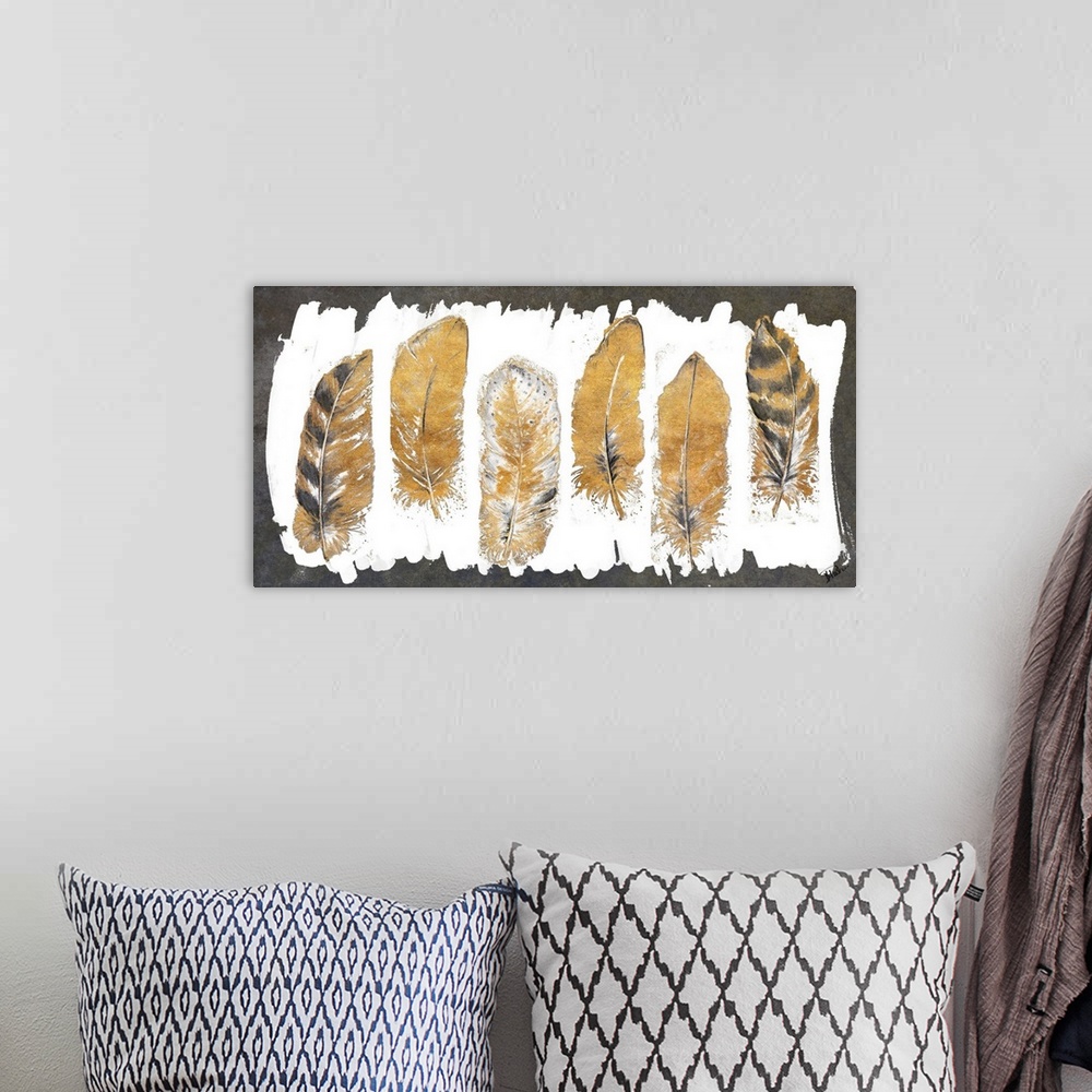 A bohemian room featuring Gold Watercolor Feathers
