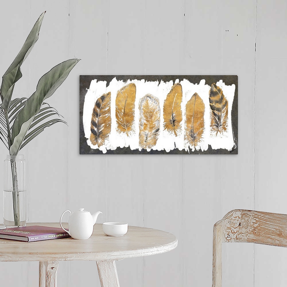 A farmhouse room featuring Gold Watercolor Feathers