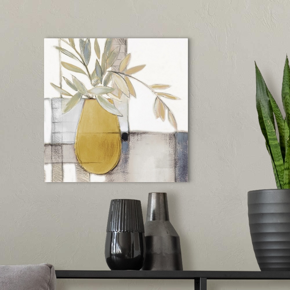 A modern room featuring Golden Afternoon Bamboo Leaves I
