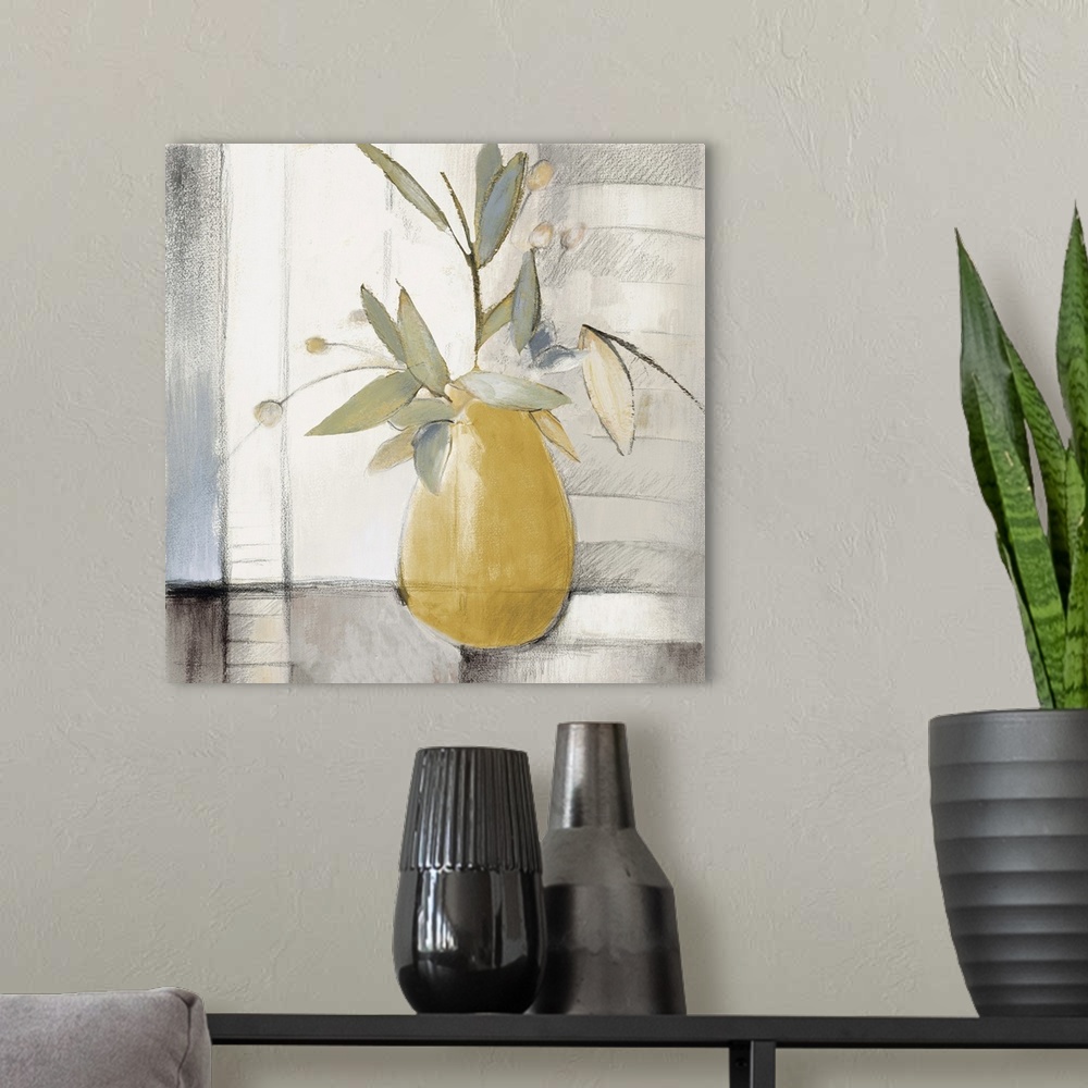 A modern room featuring Golden Afternoon Bamboo Leaves II