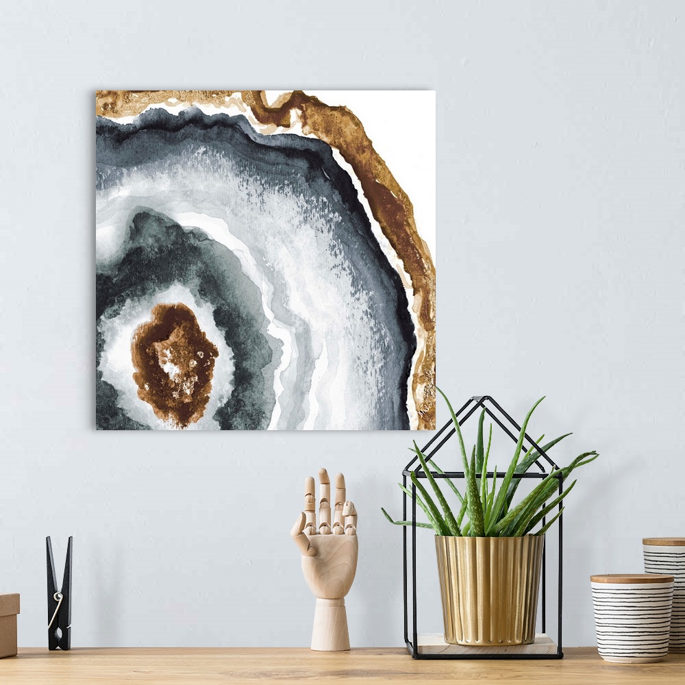 A bohemian room featuring This contemporary artwork offers the intricacies of sliced agate completed in watercolors with go...