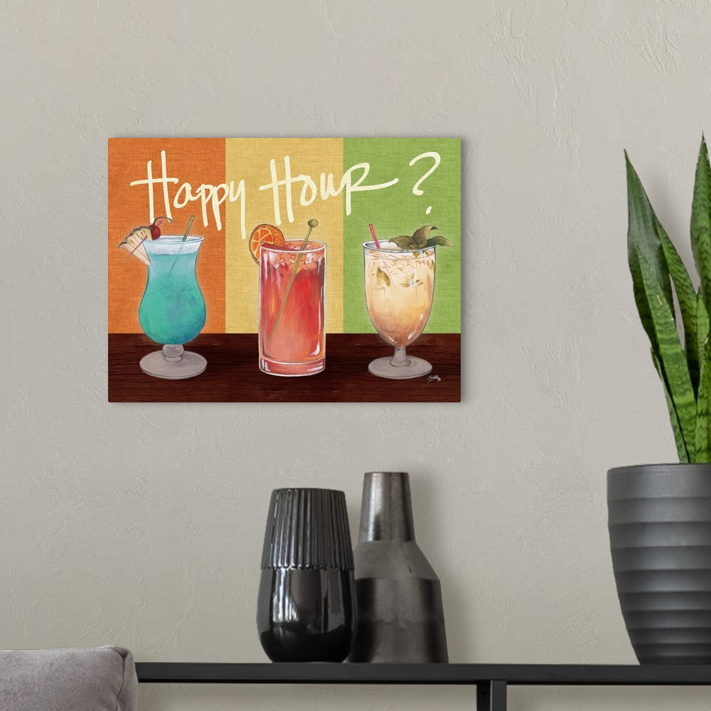 A modern room featuring Happy Hour Drinks