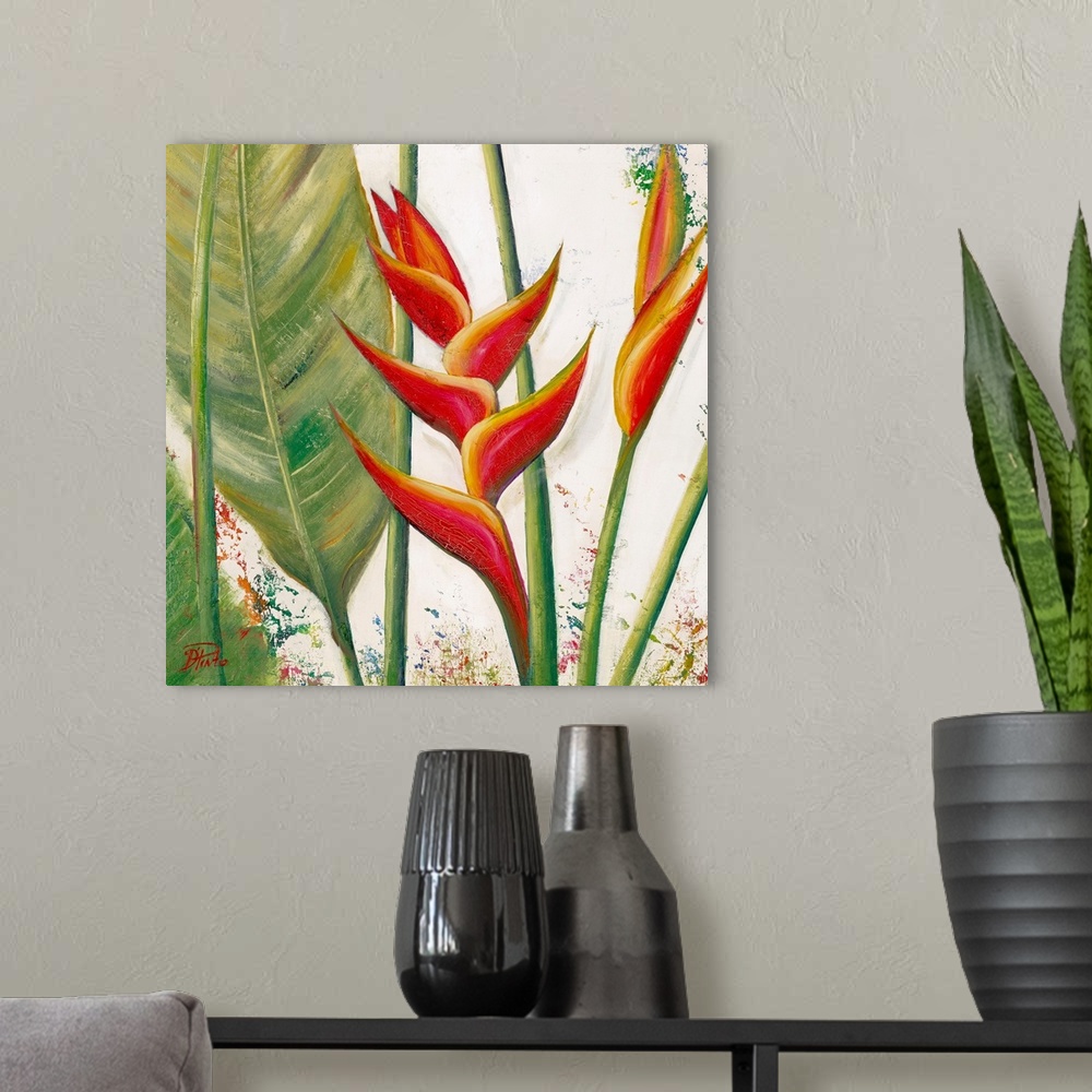 A modern room featuring Heliconias With Leaves II