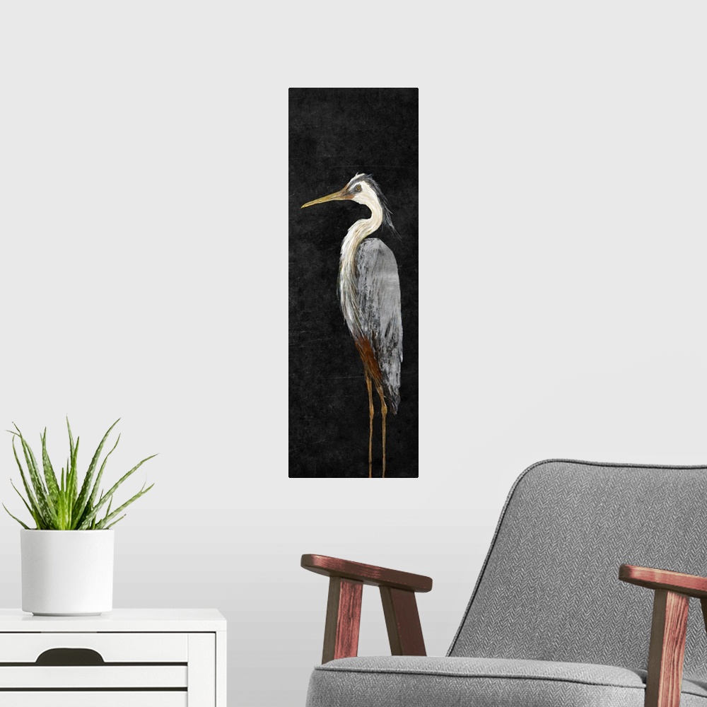 A modern room featuring Heron on Black I